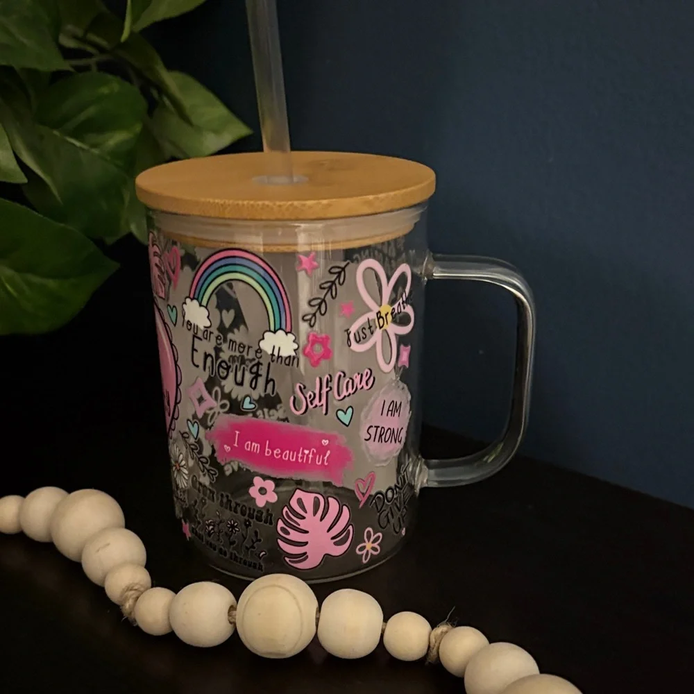 Colorful Motivational Glass Mug with Bamboo Lid - Picture 4 of 4